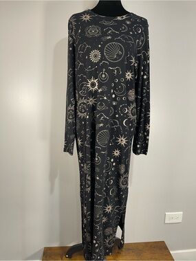 Studio Untold Black Maxi Dress Celestial Print Stars Moon Sun Sz.12/14